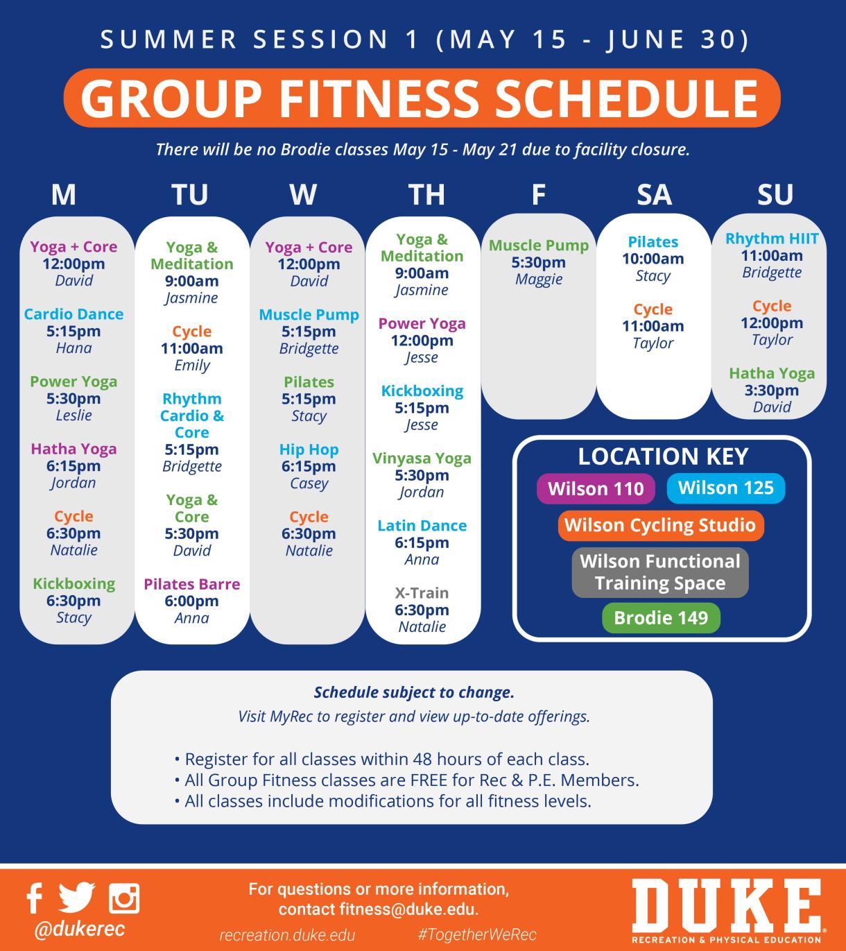 Summer Session 1 Group Fitness Schedule